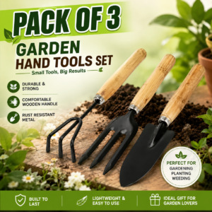 PACK OF 3 GARDENING TOOLS SET Wooden Handle , Set of 3 Piece Garden Tool set, Gardening Tools, extremely High Quality